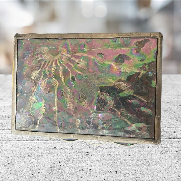Vintage Leaded Stained Glass Jewelry Trinket Box Sunrise Lid - Picture 5 of 5